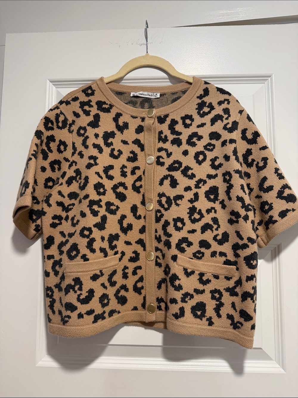 Abercrombie & Fitch Short-Sleeve Leopard Cardigan - Tan & Black